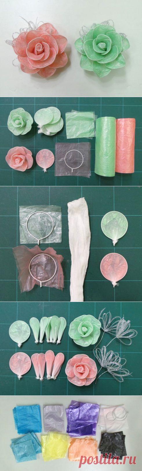 Розы из мусорных пакетов.