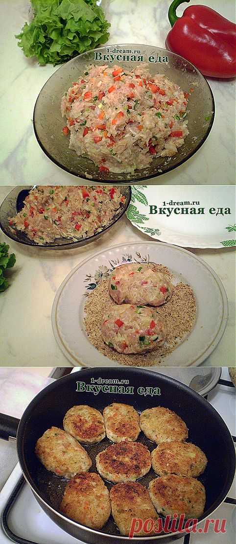 Нежные котлеты из куриного филе - рецепт с сыром и перцем - Вкусная еда