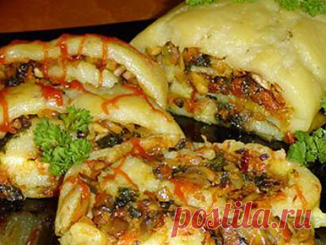 Рулет картофельный с грибами и овощами | Рецепты моей мамы