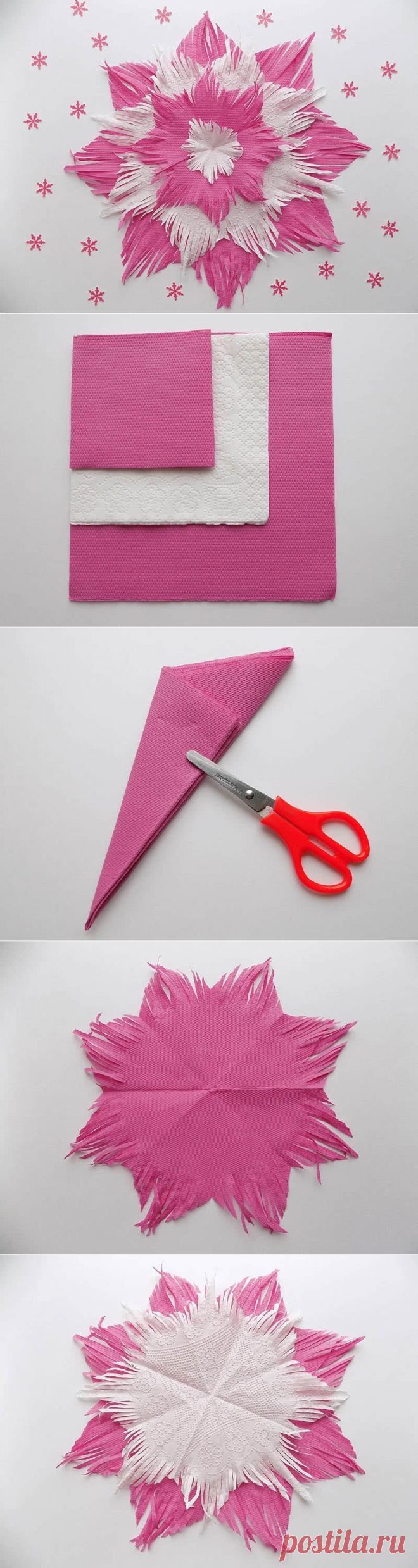 Как сделать пушистую снежинку из салфеток. Сохраняйте в копилку новогодних идей.