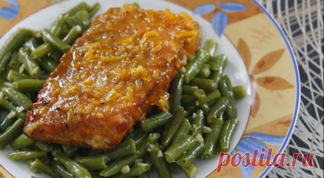 Семга с зеленой фасолью и апельсиновым соусом, пошаговый рецепт с фото