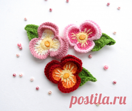 Crochet Applique Multicolored Flower Pansy от CraftsbySigita