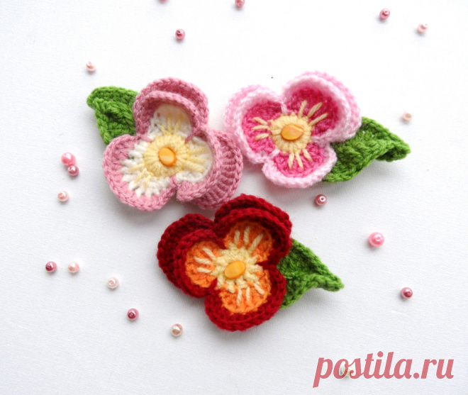 Crochet Applique Multicolored Flower Pansy от CraftsbySigita