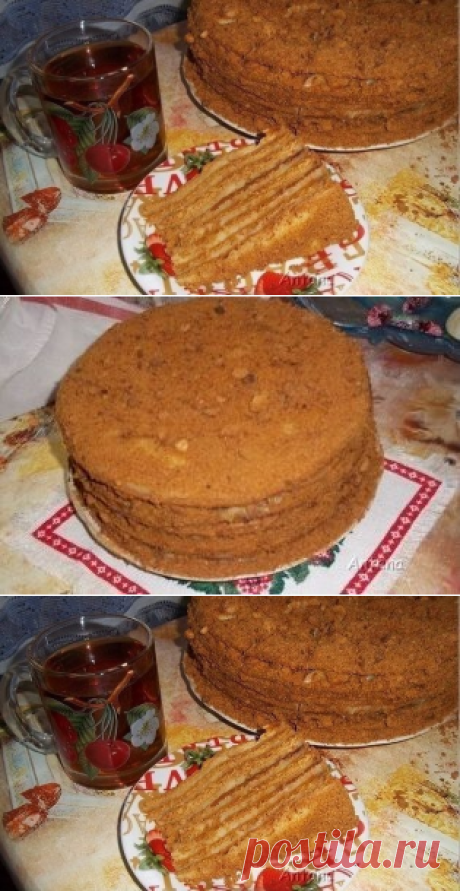 Медовик с заварным кремом - нежный, пропитанный, большой..