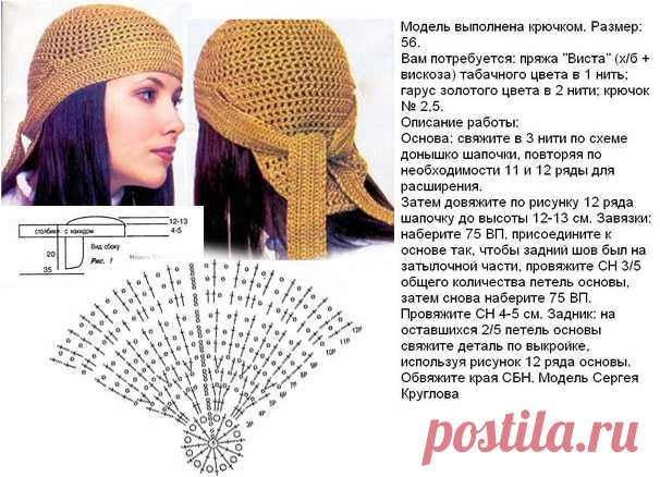 Шапка крючком Бандана — 4 схемы вязания оригинальной зимней шапочки | Вязание Шапок - Модные и Новые Модели