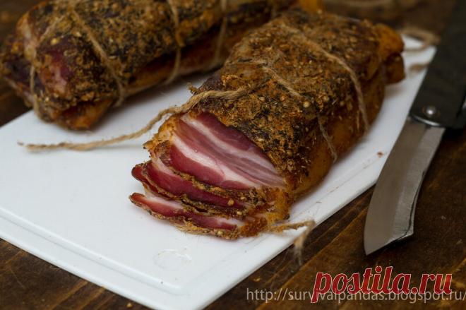 Сыровяленая грудинка. Рецепт.