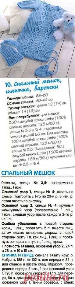 Спальный мешок, шапочка и варежки.