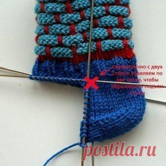 тские носки спицами.

Детские носки связаны спицами из теплой и мягкой пряжи. Оригинальный узор с вытянутыми петлями делает их нарядными и необычными.

Размер: на 2,5 - 3 года (длина стопы 14 - 14,5 см)

Материалы и инструменты:
пряжа Alize Baby Wool (40% шерсть, 20% бамбук, 40% акрил, 175 м / 50 г) трех цветов - синего, красного и голубого
чулочные спицы №1 - 1,5

Наберите на 4 спицы 48 петель синей пряжей и свяжите 10 рядов резинкой 2х2. Обрежьте нить, оставив 