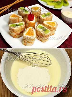 Блинные роллы с фруктами: рецепт