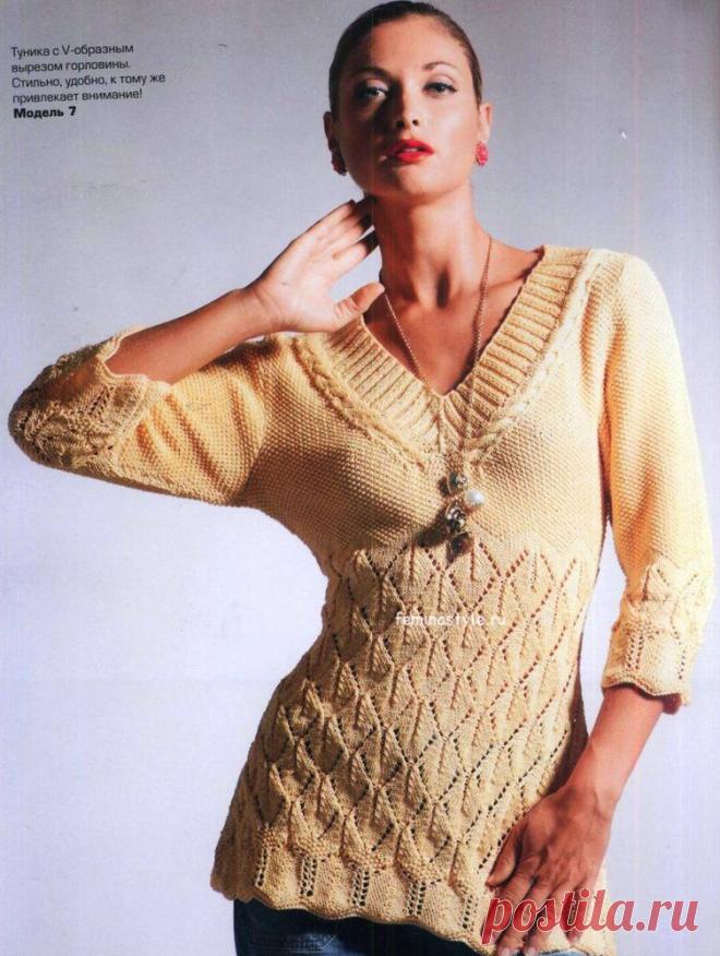 Вязание спицами желтой туники с V - образным вырезом / Рукоделие / Домоводство / Женские секреты / Женский стиль