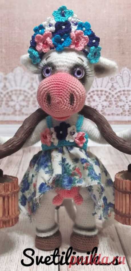 PDF Коровушка Любава крючком. FREE crochet pattern; Аmigurumi animal patterns. Амигуруми схемы и описания на русском. Вязаные игрушки и поделки своими руками #amimore - корова, коровка, телёнок, бык, бычок.