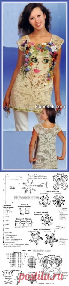Ажурная туника вязаная крючком “Девушка-весна”