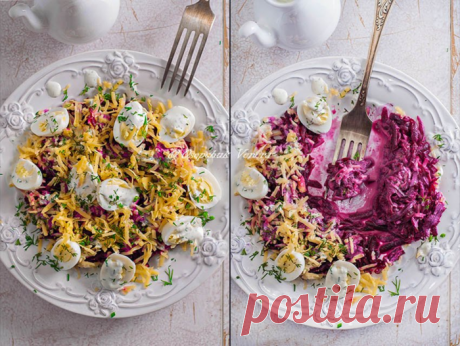 Оригинальный и вкусный салат со свеклой и сыром.