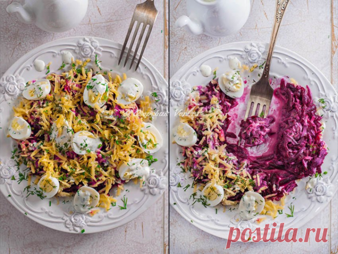 Оригинальный и вкусный салат со свеклой и сыром.