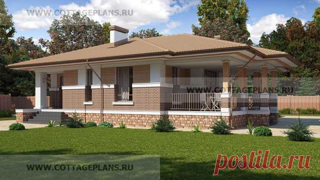 Проект дома 07-34 площадь 72.3 м2 каркасный, одноэтажный, с двумя спальнями - Движущая Сила