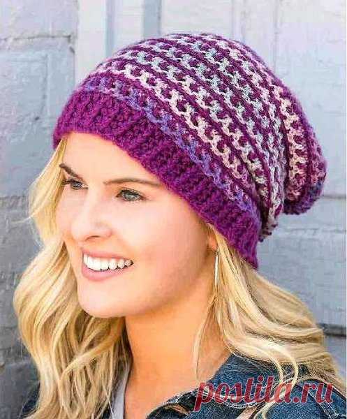 Вязаная крючком теплая шапка. Мужской, женский и детский варианты