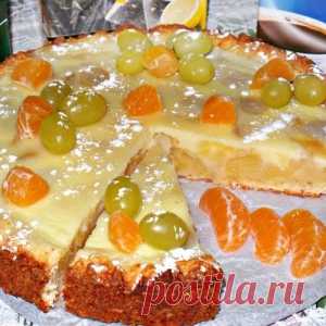Заливной, творожно яблочно-виноградный пирог