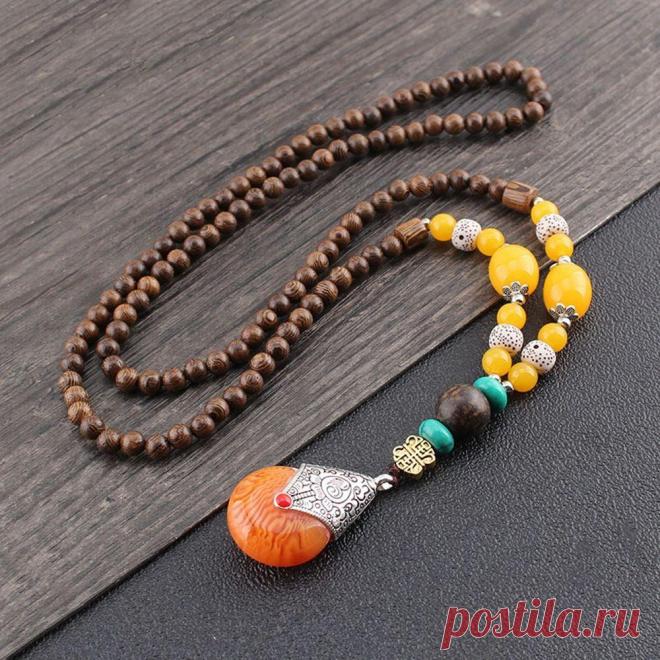 324-Купить Фестиваль ручной работы вечерние этнические украшения буддийское ожерелье из Непала Мала деревянная бусина Рог подвеска в форме рыбы | Joom