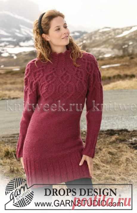 Теплая туника спицами с круглой кокеткой на knitweek.ru