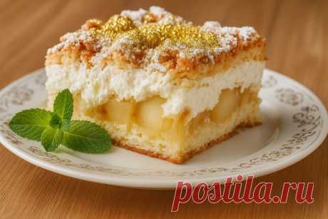 Роскошный яблочный пирог с кремовой прослойкой и карамельным настроением