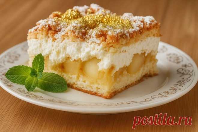 Роскошный яблочный пирог с кремовой прослойкой и карамельным настроением