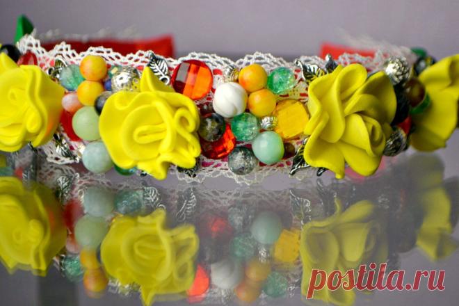 Ободок для волос из натуральных и искусственных камней