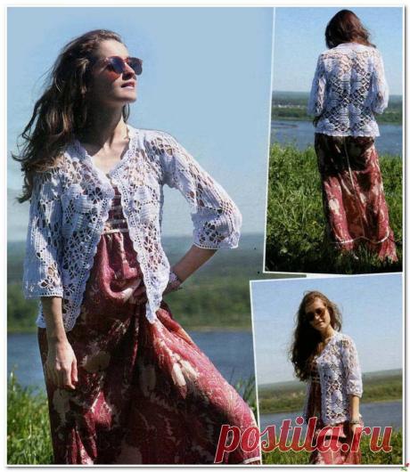ВЯЖЕМ КРЮЧКОМ АЖУРНЫЙ ЖАКЕТ.