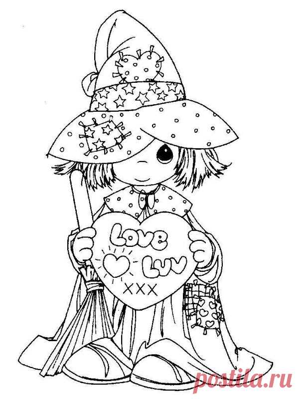 Precious moments witch - free coloring pages | Coloring Pages