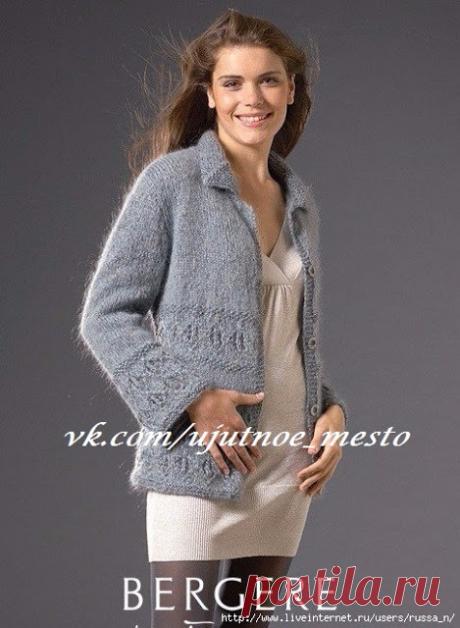 Элегантный мохеровый тёпленький жакет спицами 






