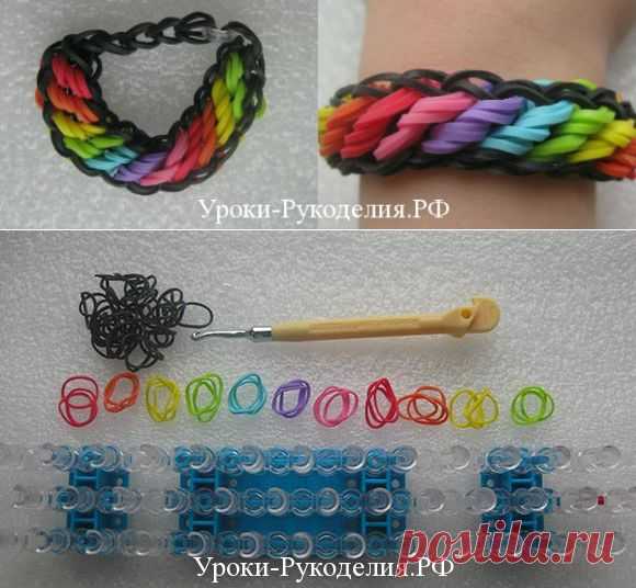 Плетение браслета из резинок  Радужная диагональ– Уроки Рукоделия