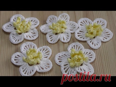 Вязаный цветок крючком - урок вязания крючком  Crochet flower  Tutorial