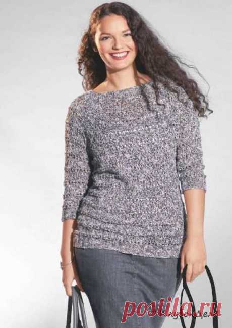 Меланжевый джемпер в ажурные полоски. Спицами. / klubokdel.ru