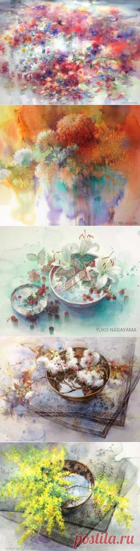 Акварели YUKO NAGAYAMA: Цветочная радуга в подарок женщинам.