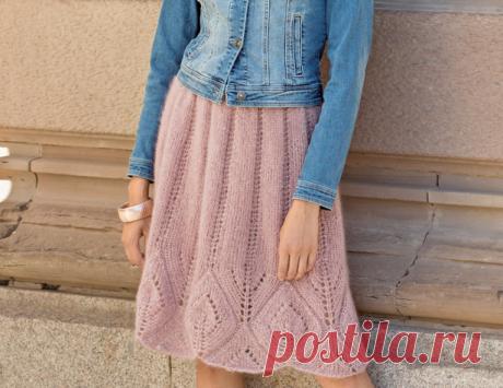 Юбка с крупным ажурным узором - схема вязания спицами. Вяжем Юбки на Verena.ru ​Схема и описание вязания на спицах юбки с крупным ажурным узором из журнала «Сабрина» №2/2017