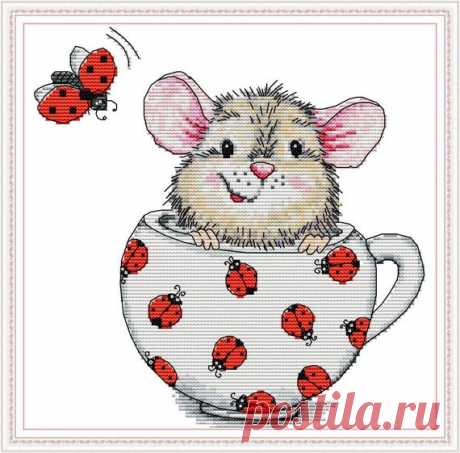 Funny Mouse Cross Stitch Embroidery Kit, Easy Embroidery Needlepoint Kit, Diy Craft Stitchery Kit, Cute Animals Xstitch Embroidery Beginners Funny mouse in a cup - easy cross-stitch for beginners.  Colors About 22 colors Image size: 22 cm x 21 cm (8,66 x 8,27) Canvas size: 29 cm x 29 cm (11,42 x 11,42) Canvas color: White Strands 1 thread = 6 threads  The kit includes: 14 count canvas with an embroidery pattern printed on it, colored