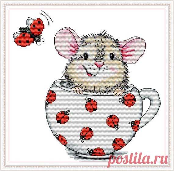 Funny Mouse Cross Stitch Embroidery Kit, Easy Embroidery Needlepoint Kit, Diy Craft Stitchery Kit, Cute Animals Xstitch Embroidery Beginners Funny mouse in a cup - easy cross-stitch for beginners.  Colors About 22 colors Image size: 22 cm x 21 cm (8,66 x 8,27) Canvas size: 29 cm x 29 cm (11,42 x 11,42) Canvas color: White Strands 1 thread = 6 threads  The kit includes: 14 count canvas with an embroidery pattern printed on it, colored