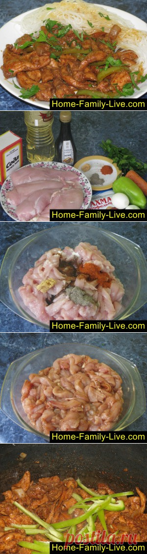 Курица по китайски - пошаговый фоторецепт - грудка с овощами тушенаяКулинарные рецепты