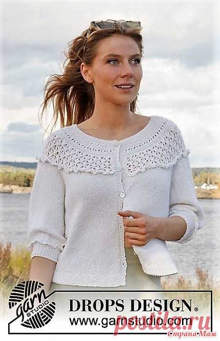 Жакет Incoming Tide. Спицы. Жакет из пряжи DROPS BabyAlpaca Silk связано в кругу сверху вниз, с круглой кокеткой, регланом, ажурным узором, оборками и рукавом ¾. Размеры S - XXXL.