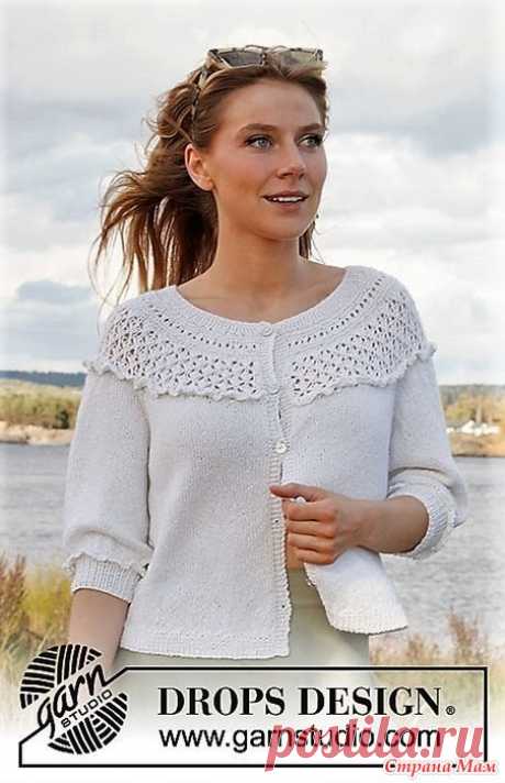 Жакет Incoming Tide. Спицы. Жакет из пряжи DROPS BabyAlpaca Silk связано в кругу сверху вниз, с круглой кокеткой, регланом, ажурным узором, оборками и рукавом &#190;. Размеры S - XXXL.