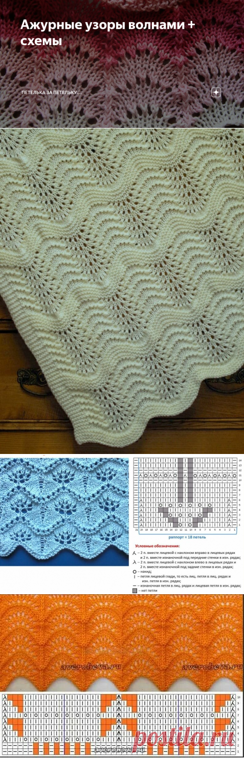 Ажурные узоры волнами + схемы | Петелька за петельку.... | Яндекс Дзен
