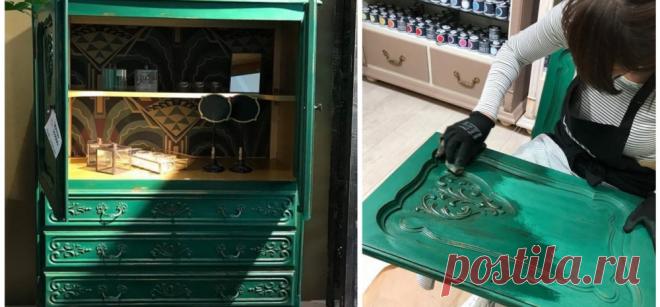 ДЕЛАЕМ САМИ │ Превращение скучного коричневого комода в эффектный изумрудный - Dekor