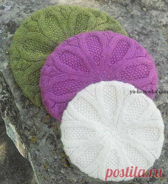 Берет спицами от центра описание. Модный берет спицами 2018 Берет спицами от центра. Женский берет с красивым коллажем рельефных узоров. (147) Похожее