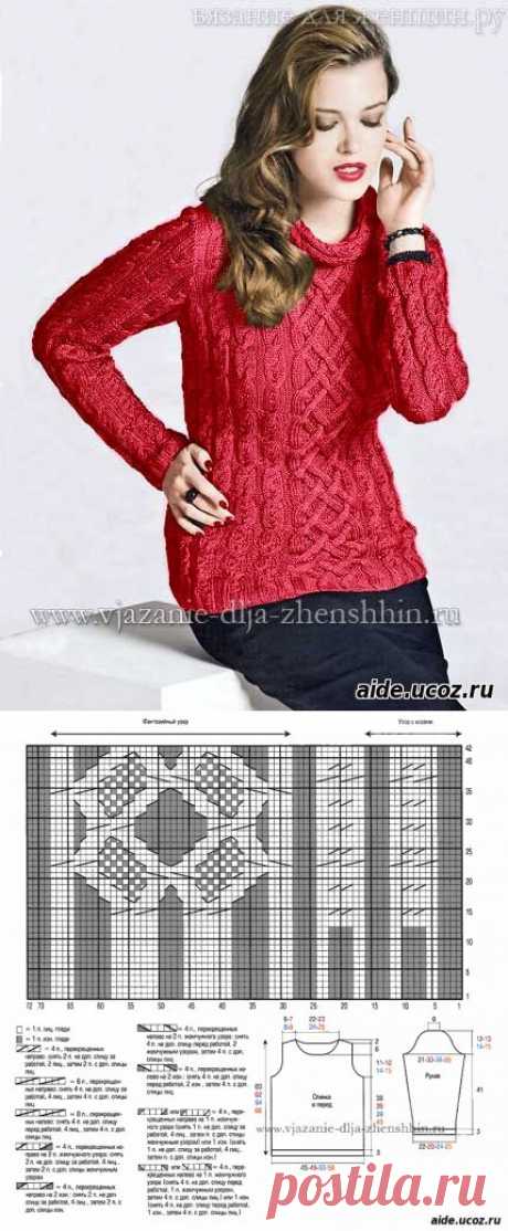 Красный вязаный пуловер спицами - Женские вещи - Вязание спицами. - Каталог файлов - Хобби.