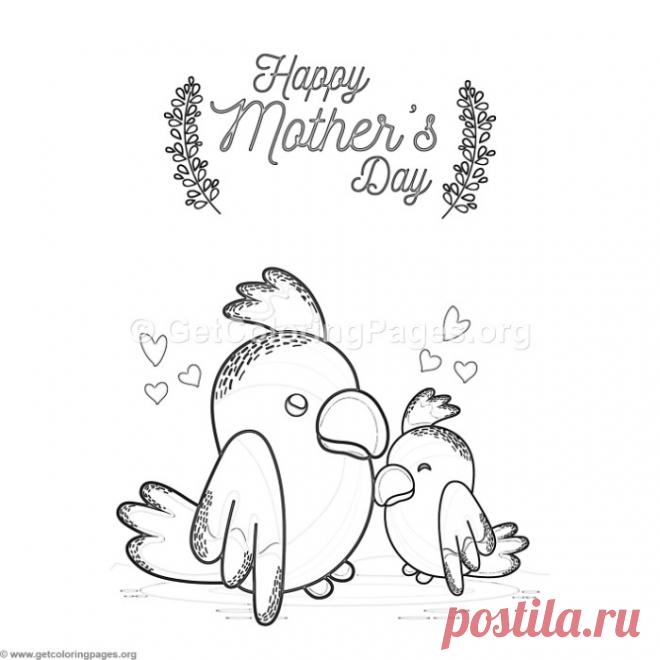 Cute Cartoon Parrot Happy Mother&#8217;s Day Card Coloring Pages &#8211; GetColoringPages.org