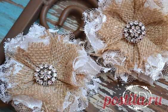 Shabby Chic Burlap and Lace Flowers Set of by SweetFaithDesigns, $14.00 | for Christmas