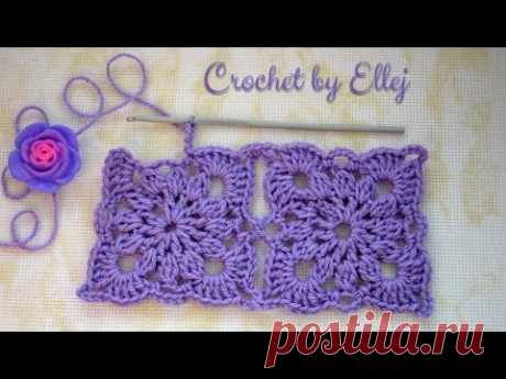 Безотрывное вязание крючком квадратных мотивов. Crochet without cutting the thread.