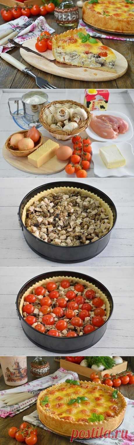 Открытый пирог «Киш лорен» с курицей и грибами