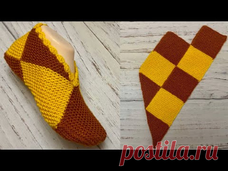 ОДНИМ ПОЛОТНОМ  !!! Классные тапочки-следки спицами  // iki patik modeller