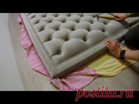 Изголовье с каретной стяжкой в мягкой раме / Headboard in a soft frame diamond tufted pattern.