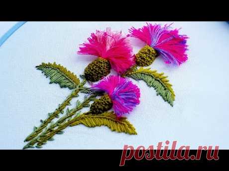 Как вышить цветы чертополоха *3Д вышивка